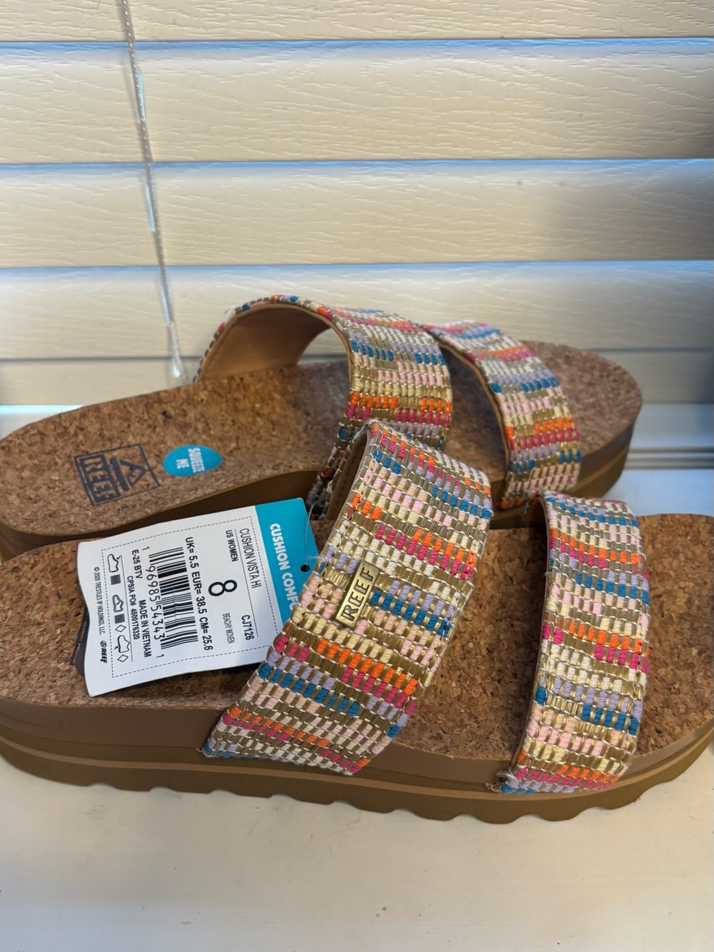Reef Women's Tan Woven Double-Strap Sandals with Multicolor Accents - Picture 12 of 14